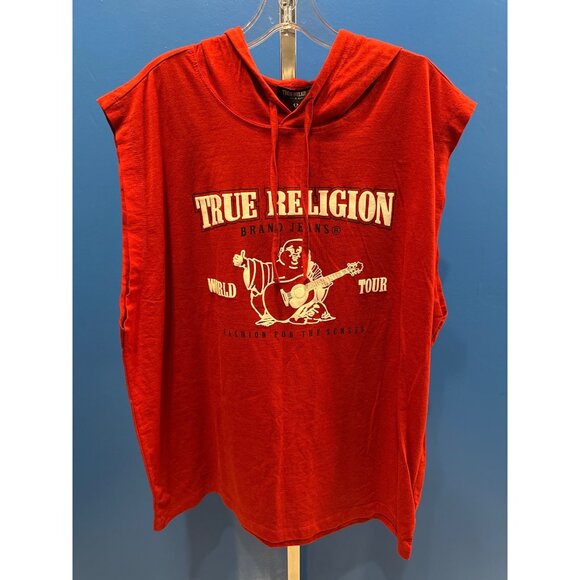 True Religion Red Hooded Tank Top XL Cotton - Picture 1 of 6